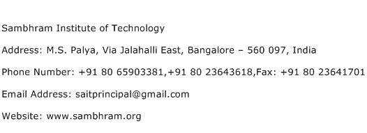 Sambhram Institute of Technology Address Contact Number