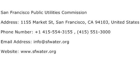 San Francisco Public Utilities Commission Address Contact Number