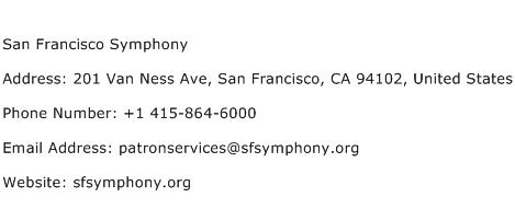 San Francisco Symphony Address Contact Number