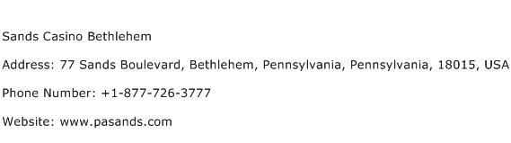 Sands Casino Bethlehem Address Contact Number