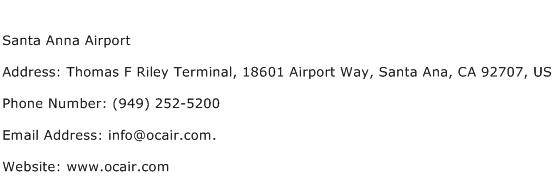 Santa Anna Airport Address Contact Number