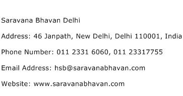 Saravana Bhavan Delhi Address Contact Number