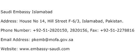 Saudi Embassy Islamabad Address Contact Number