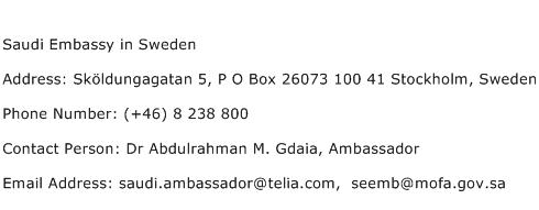Saudi Embassy in Sweden Address Contact Number