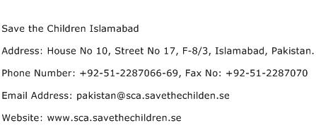 Save the Children Islamabad Address Contact Number