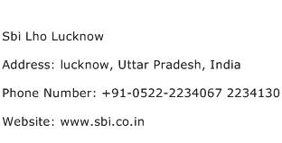 Sbi Lho Lucknow Address Contact Number