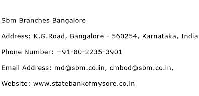 Sbm Branches Bangalore Address Contact Number