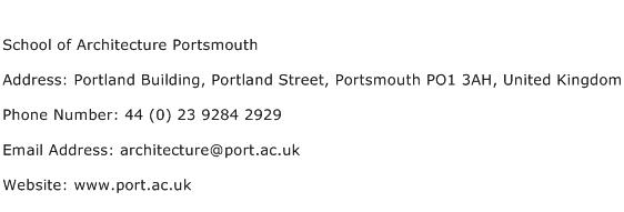 School of Architecture Portsmouth Address Contact Number