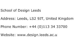 School of Design Leeds Address Contact Number