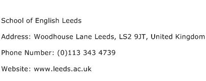 School of English Leeds Address Contact Number