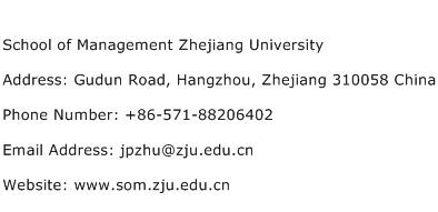 School of Management Zhejiang University Address Contact Number
