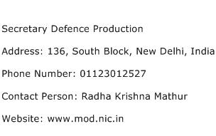 Secretary Defence Production Address Contact Number