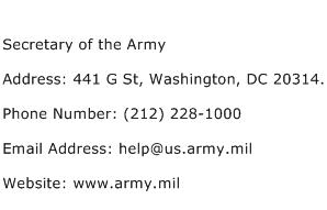 Secretary of the Army Address Contact Number