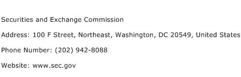 Securities and Exchange Commission Address Contact Number