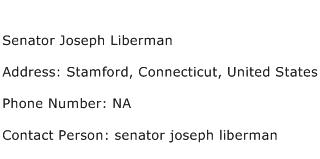 Senator Joseph Liberman Address Contact Number