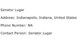 Senator Lugar Address Contact Number
