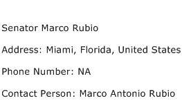 Senator Marco Rubio Address Contact Number