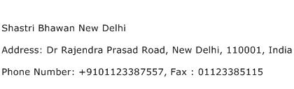 Shastri Bhawan New Delhi Address Contact Number