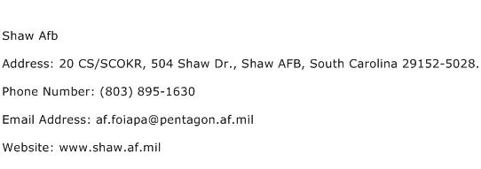 Shaw Afb Address Contact Number