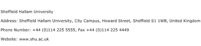 Sheffield Hallam University Address Contact Number