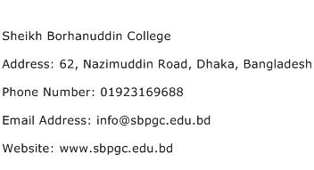 Sheikh Borhanuddin College Address Contact Number