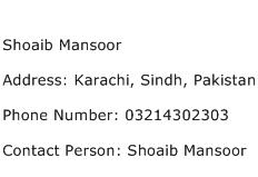 Shoaib Mansoor Address Contact Number