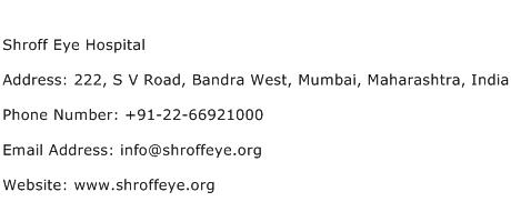 Shroff Eye Hospital Address Contact Number
