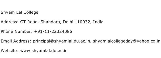 Shyam Lal College Address Contact Number