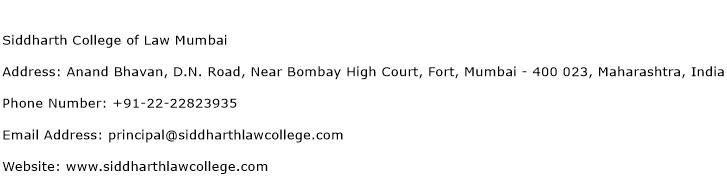 Siddharth College of Law Mumbai Address Contact Number
