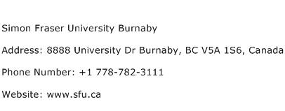 Simon Fraser University Burnaby Address Contact Number