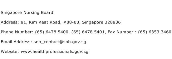 Singapore Nursing Board Address Contact Number