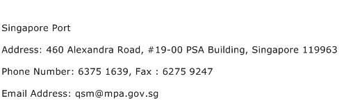 Singapore Port Address Contact Number