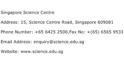 Singapore Science Centre Address Contact Number