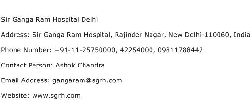 Sir Ganga Ram Hospital Delhi Address Contact Number