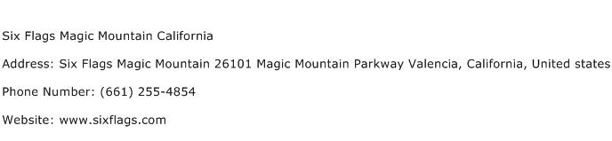 Six Flags Magic Mountain California Address Contact Number