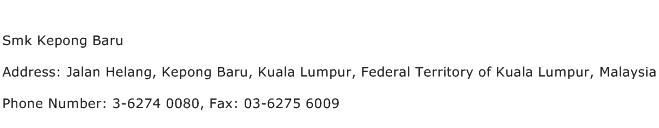 Smk Kepong Baru Address Contact Number