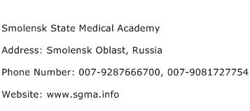 Smolensk State Medical Academy Address Contact Number
