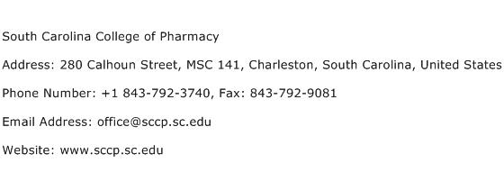 South Carolina College of Pharmacy Address Contact Number