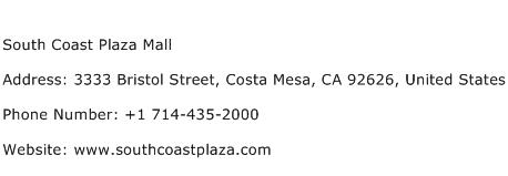South Coast Plaza Mall Address Contact Number