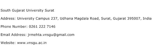 South Gujarat University Surat Address Contact Number
