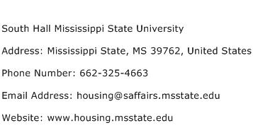 South Hall Mississippi State University Address Contact Number