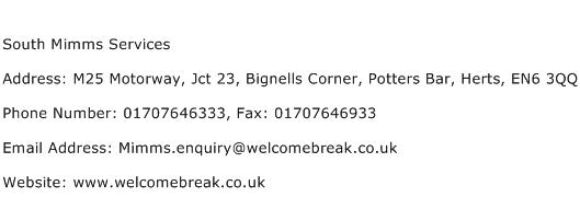 South Mimms Services Address Contact Number