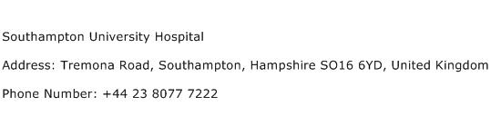 Southampton University Hospital Address Contact Number