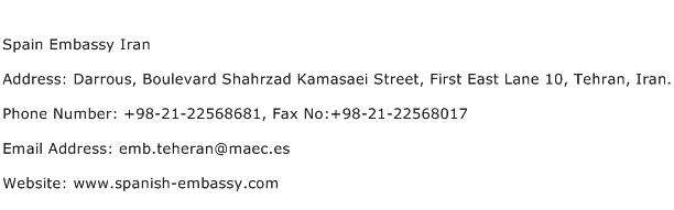 Spain Embassy Iran Address Contact Number