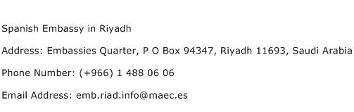 Spanish Embassy in Riyadh Address Contact Number