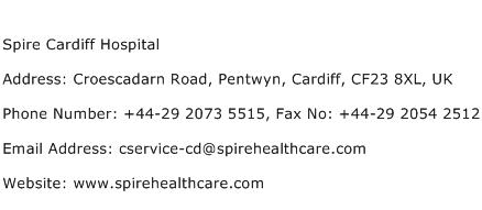 Spire Cardiff Hospital Address Contact Number