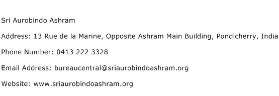 Sri Aurobindo Ashram Address Contact Number