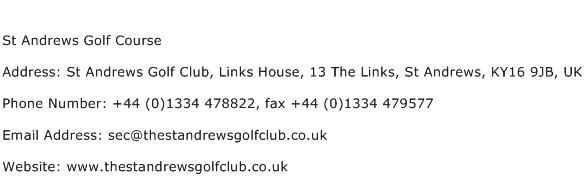 St Andrews Golf Course Address Contact Number