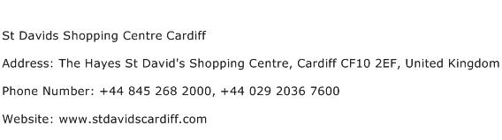 St Davids Shopping Centre Cardiff Address Contact Number