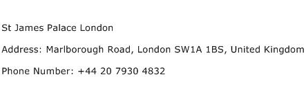 St James Palace London Address Contact Number